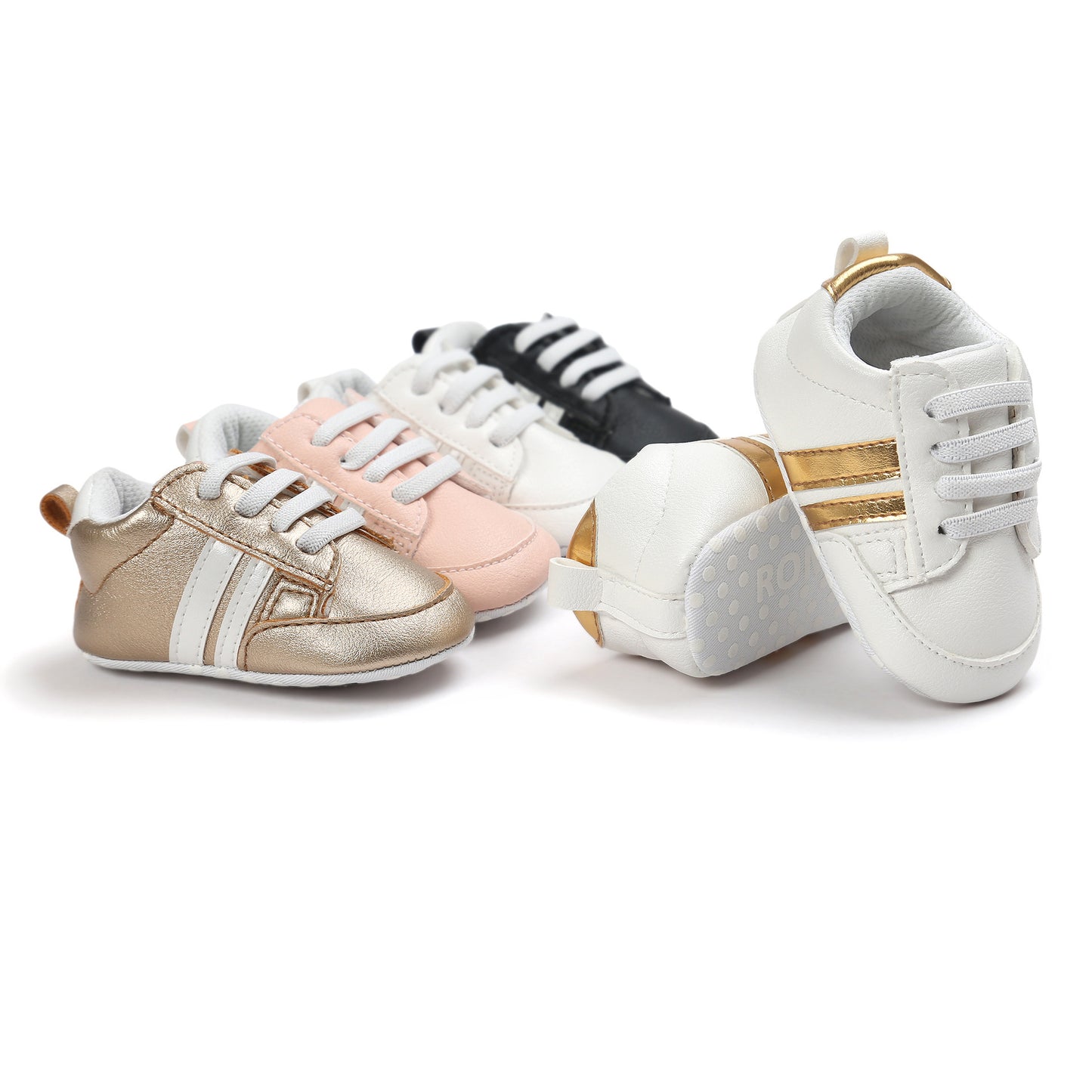 Striped Leather Non-Slip Soft Newborn Sneakers