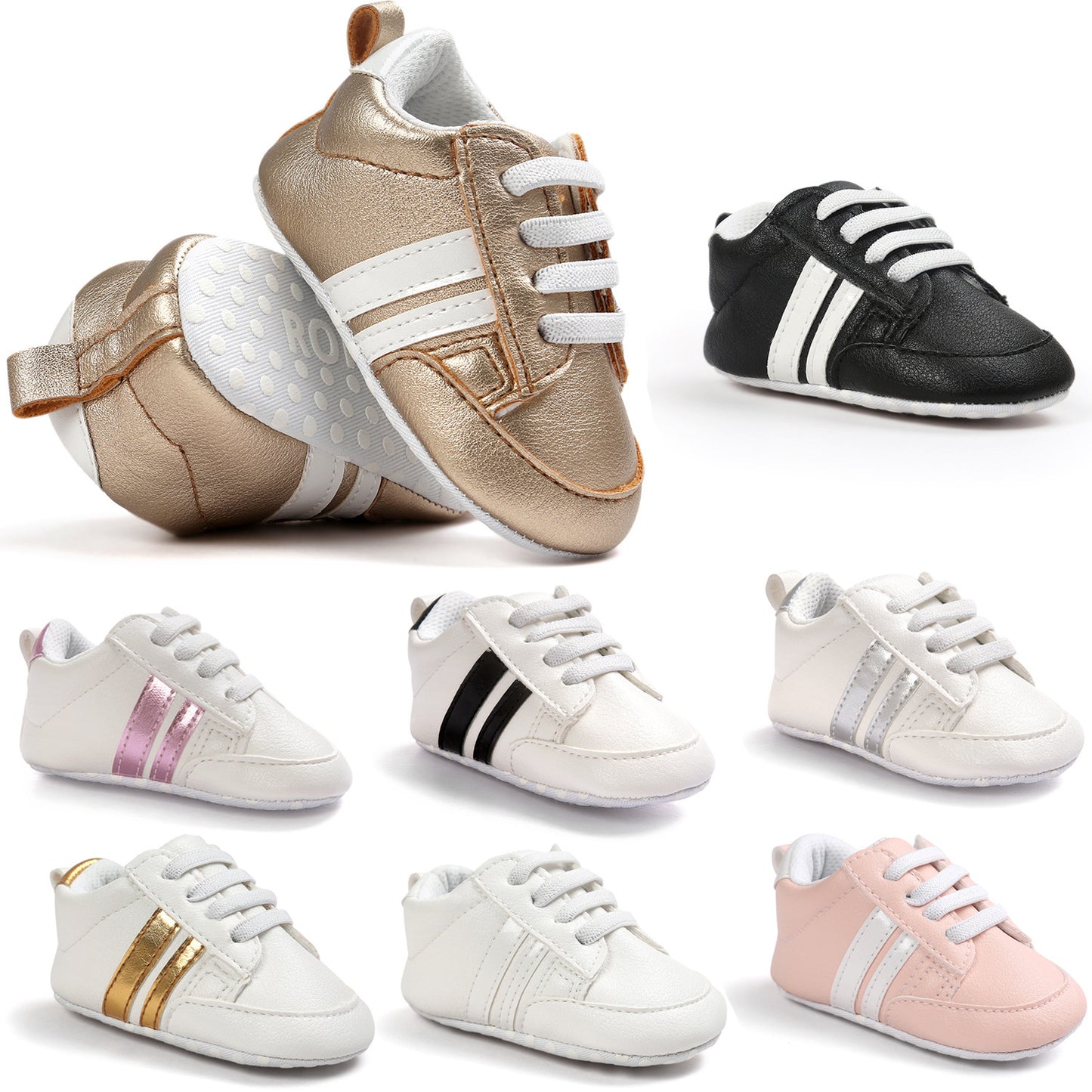 Striped Leather Non-Slip Soft Newborn Sneakers