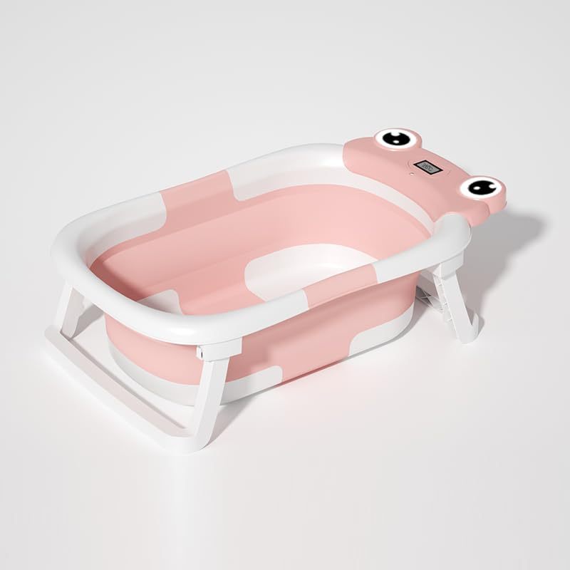 Pink Collapsible Baby Bathtub with Temperature Sensor & Cushion
