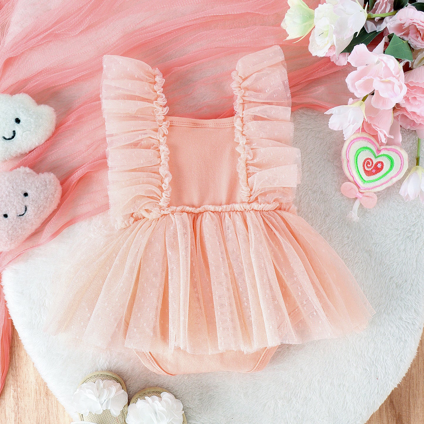 Princess Skirted Jumpsuit – Soft Cotton Bodysuit with Tulle Skirt