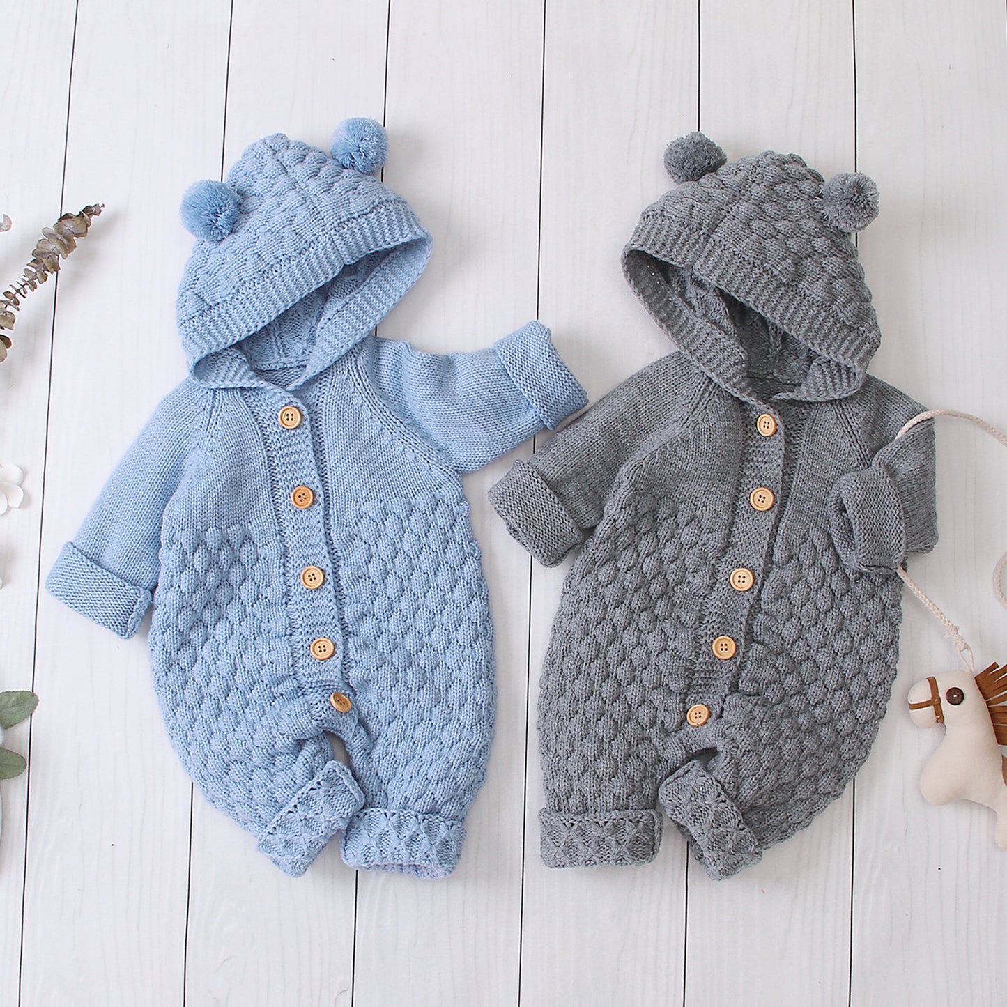 Cozy Ear Hood Knitted Baby Jumpsuit – Warm, Soft & Adorable