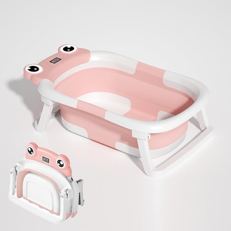 Pink Collapsible Baby Bathtub with Temperature Sensor & Cushion