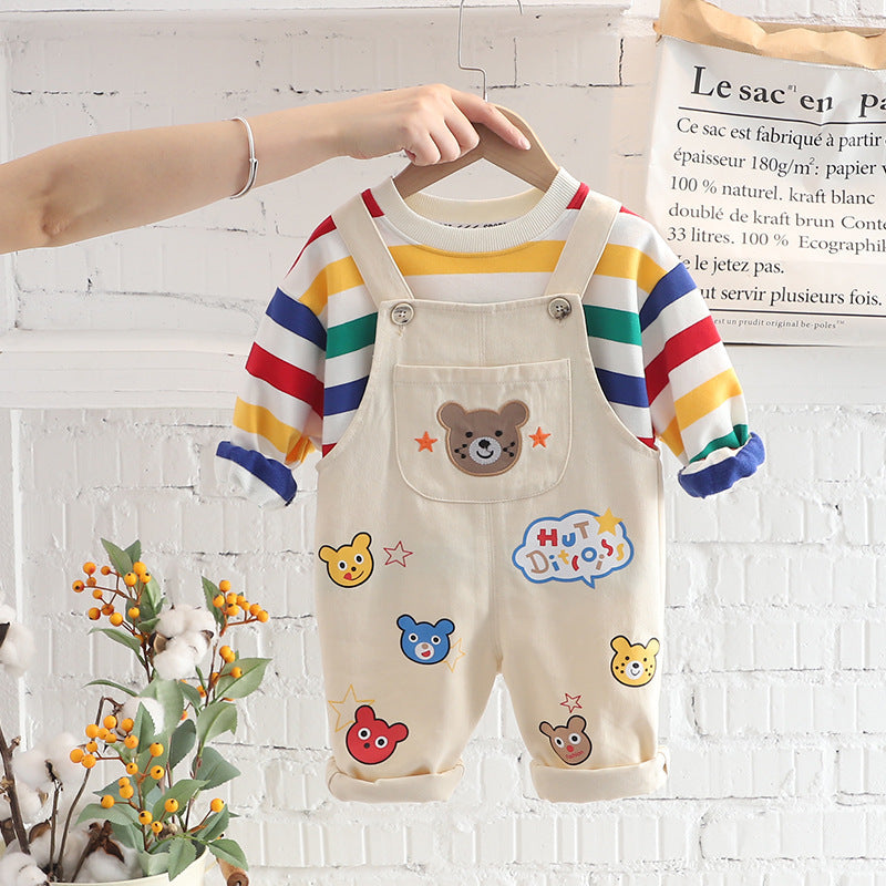 Cotton T-Shirt and Overalls Set