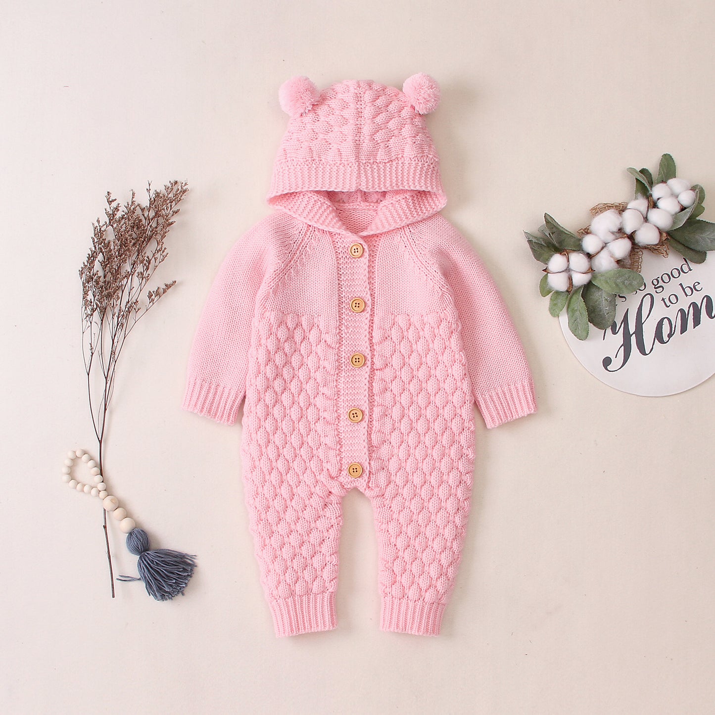 Cozy Ear Hood Knitted Baby Jumpsuit – Warm, Soft & Adorable