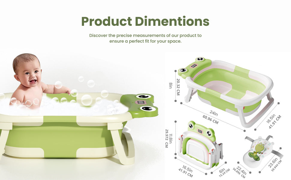 Gray Collapsible Baby Bathtub with Temperature Sensor and Support Cushion