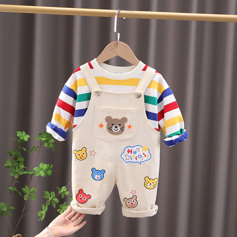 Cotton T-Shirt and Overalls Set