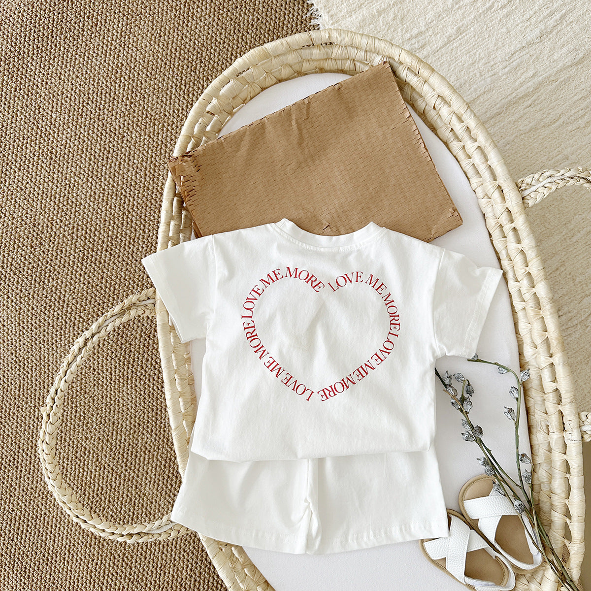 Heart Print Short Sleeve Baby Set