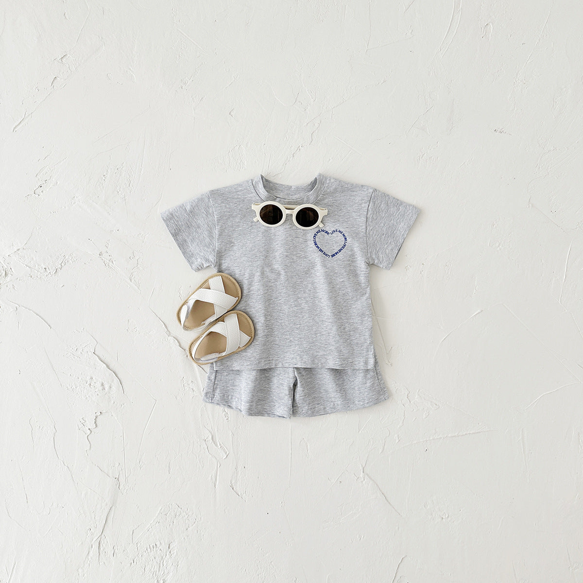 Heart Print Short Sleeve Baby Set