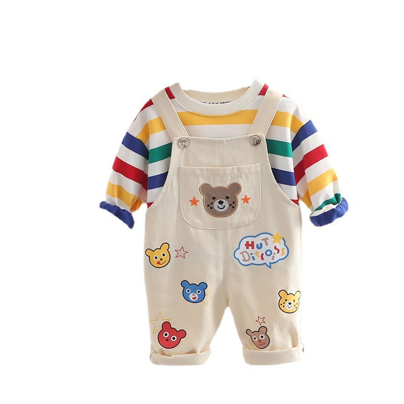 Cotton T-Shirt and Overalls Set