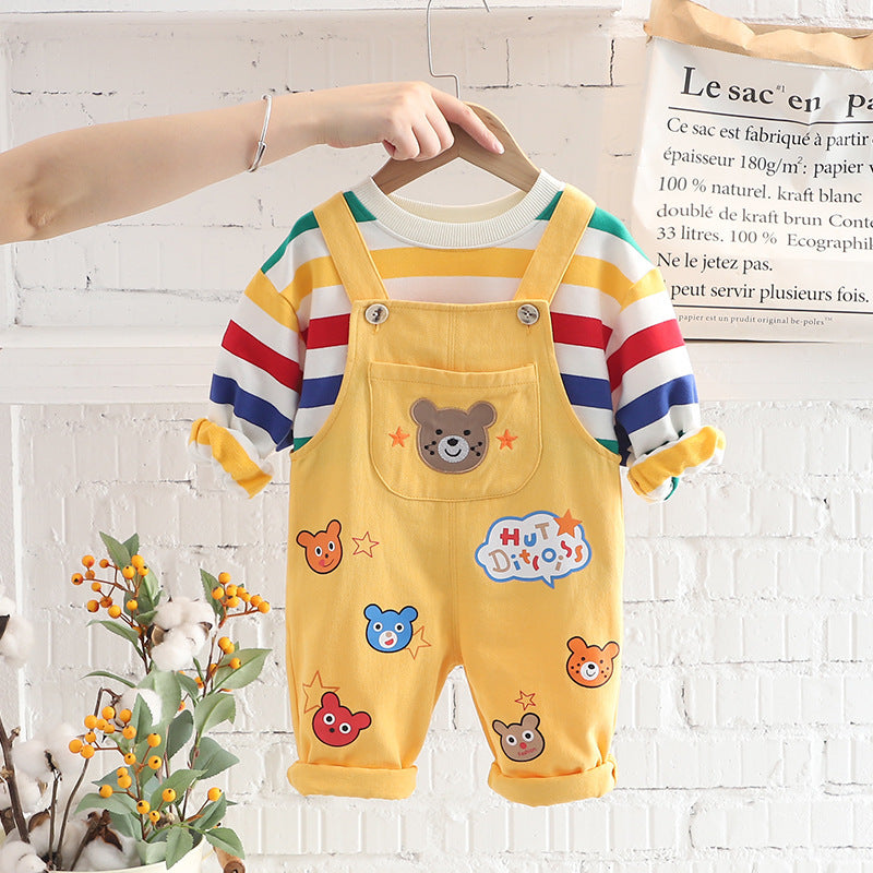 Cotton T-Shirt and Overalls Set
