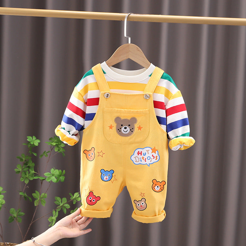Cotton T-Shirt and Overalls Set