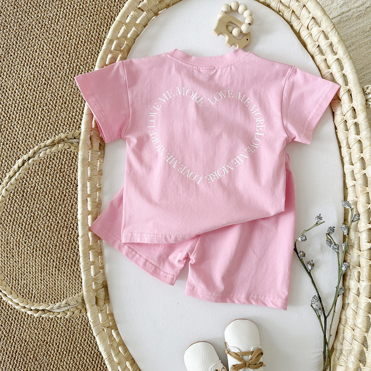 Heart Print Short Sleeve Baby Set