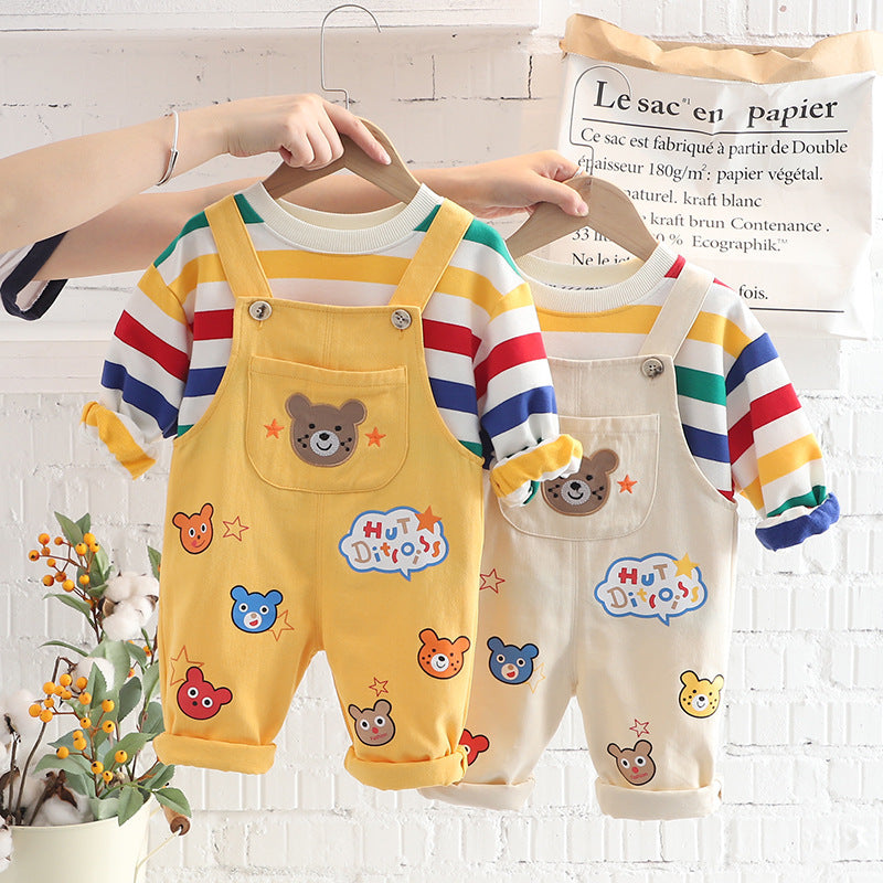 Cotton T-Shirt and Overalls Set