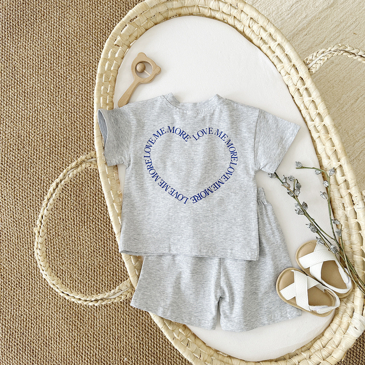 Heart Print Short Sleeve Baby Set